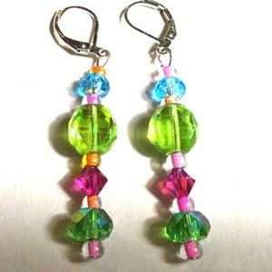 Stunning Connfetti Dangle Hand Beaded Earrings By London About 1 3/4"